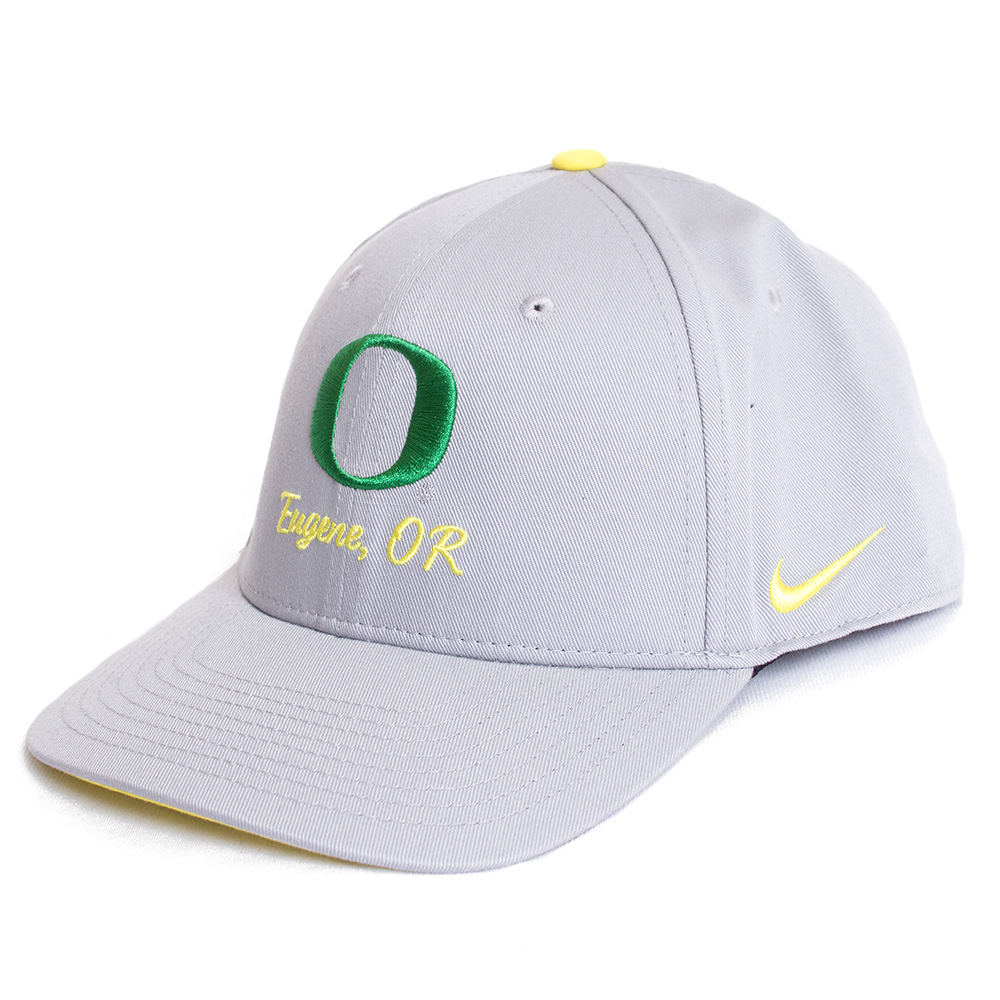 Classic Oregon O, Nike, Grey, Curved Bill, Cotton, Accessories, Unisex, Structured, Eugene, Oregon, Adjustable, Hat, 796312